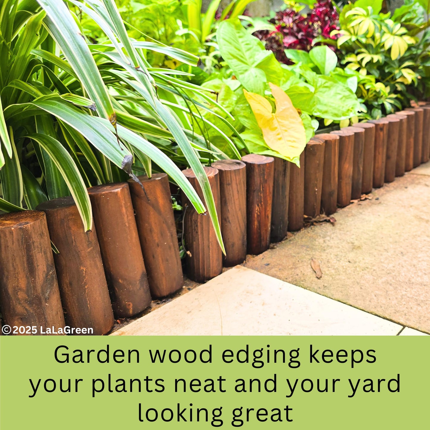LaLaGreen Wooden Garden Edging Border (30" x 12", 2 Pack) Brown Wood Fence Panel with Metal Stakes, Decorative Flower Bed Landscape Fencing for Lawn Yard Dog Barriers Patio Pathways Outdoor Tree Decor