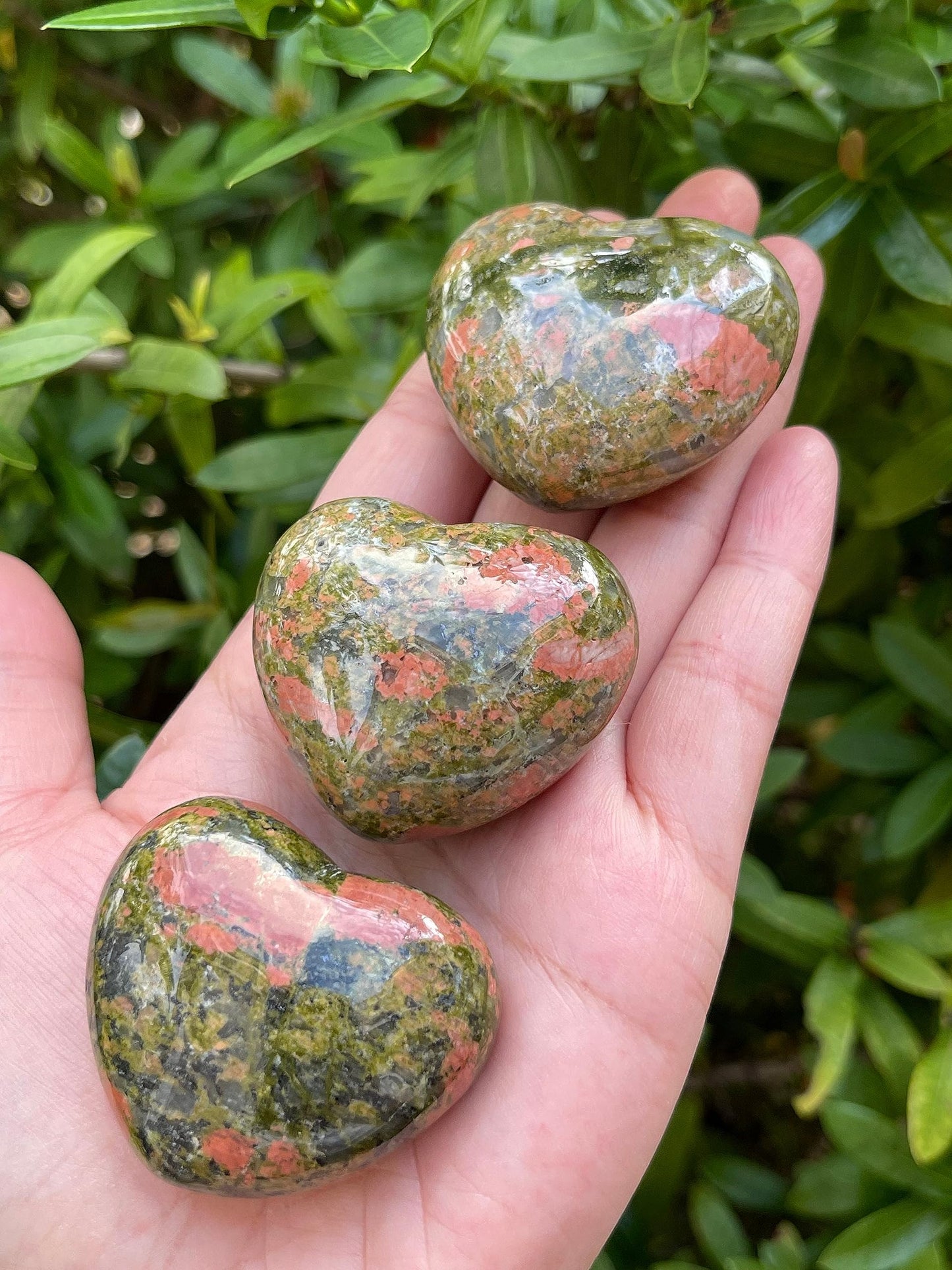 GAF TREASURES Unakite Gemstone Hearts, Polished Unakite Puffy Hearts, Unakite Crystal Palm Stone, Unakite Healing Crystal Hearts (1 Heart)
