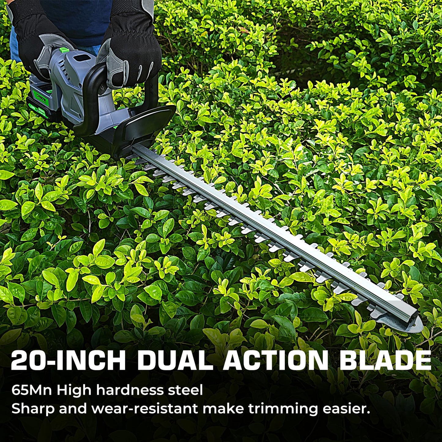 20-Inch Cordless Hedge Trimmer, Electric Handheld Bush Trimmer, 180° Rotatable Handle, with 2pack Battery and Charger (WHT52)