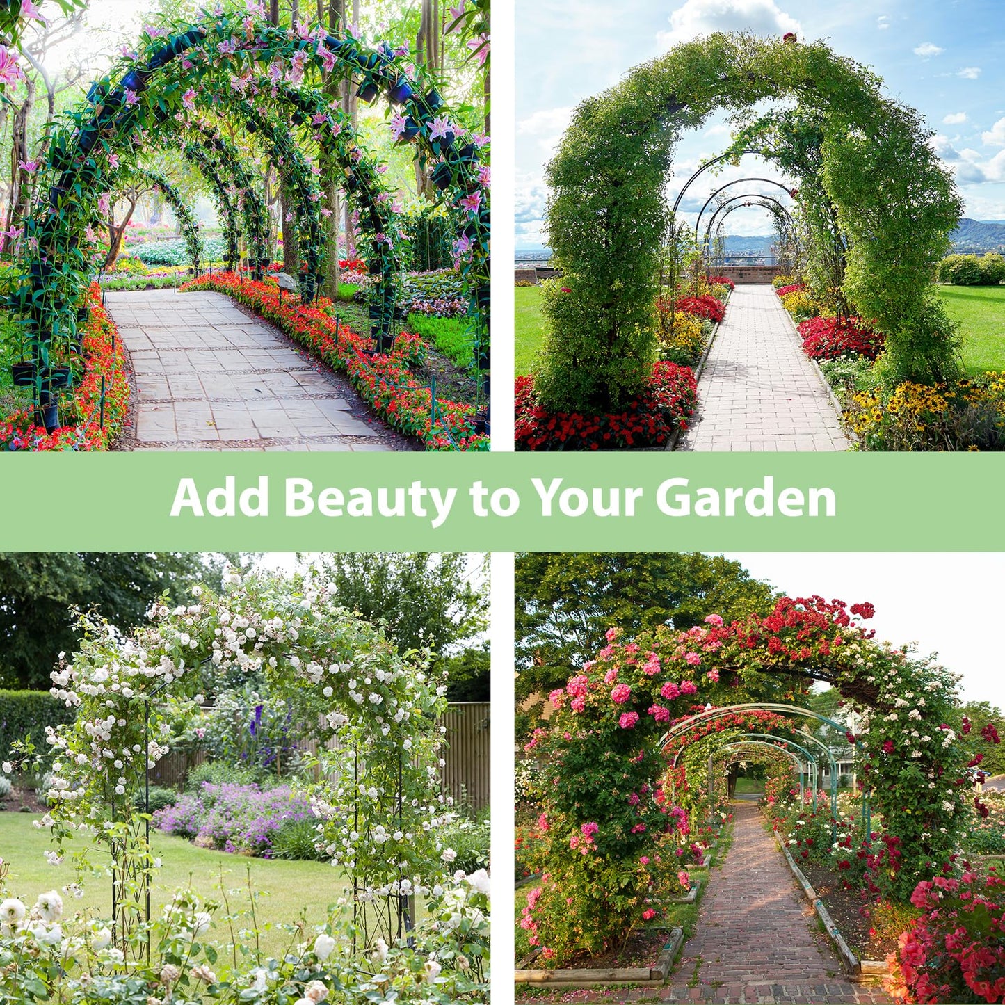 RUBFAC 7.8ft Garden Arch Trellis for Climbing Plants Outdoor, Metal Arch Frame Garden Arbors and Arches, Outdoor Archway for Flower Vines Wedding Bridal Party Decoration, Black