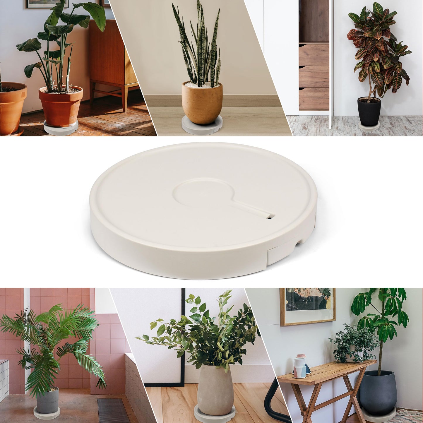 AMKOSKR 15.7 inch Plant Caddy with Wheels Heavy Duty, Movable Round Rolling Plant Stand Plant Dolly with Invisible Wheels and Water Drawer
