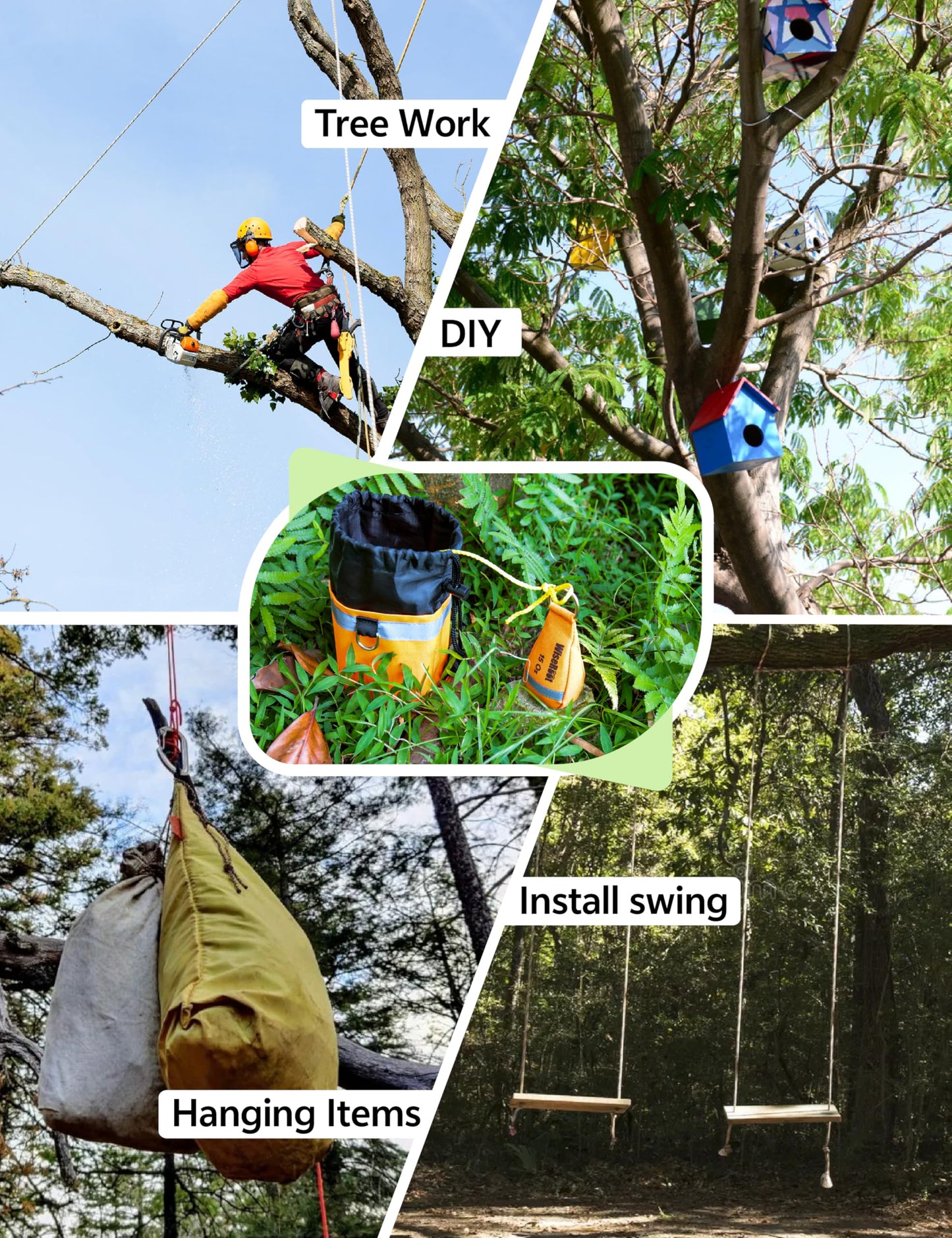 WiseRoot Arborist Throw Line Kit: Ultra Slick Throw Rope & 11/15Oz 900D Throw Weight with Reflective Storage Bag, Arborist Equipment for Tree Work, Climbing, Trimming, High Limb Rigging