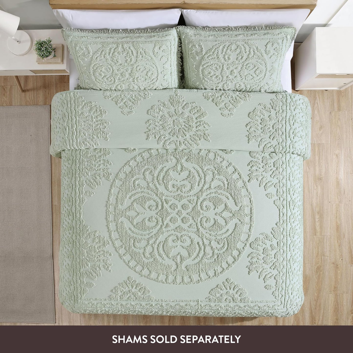 Beatrice Home Fashions Medallion Chenille Bedspread, Queen, Sage