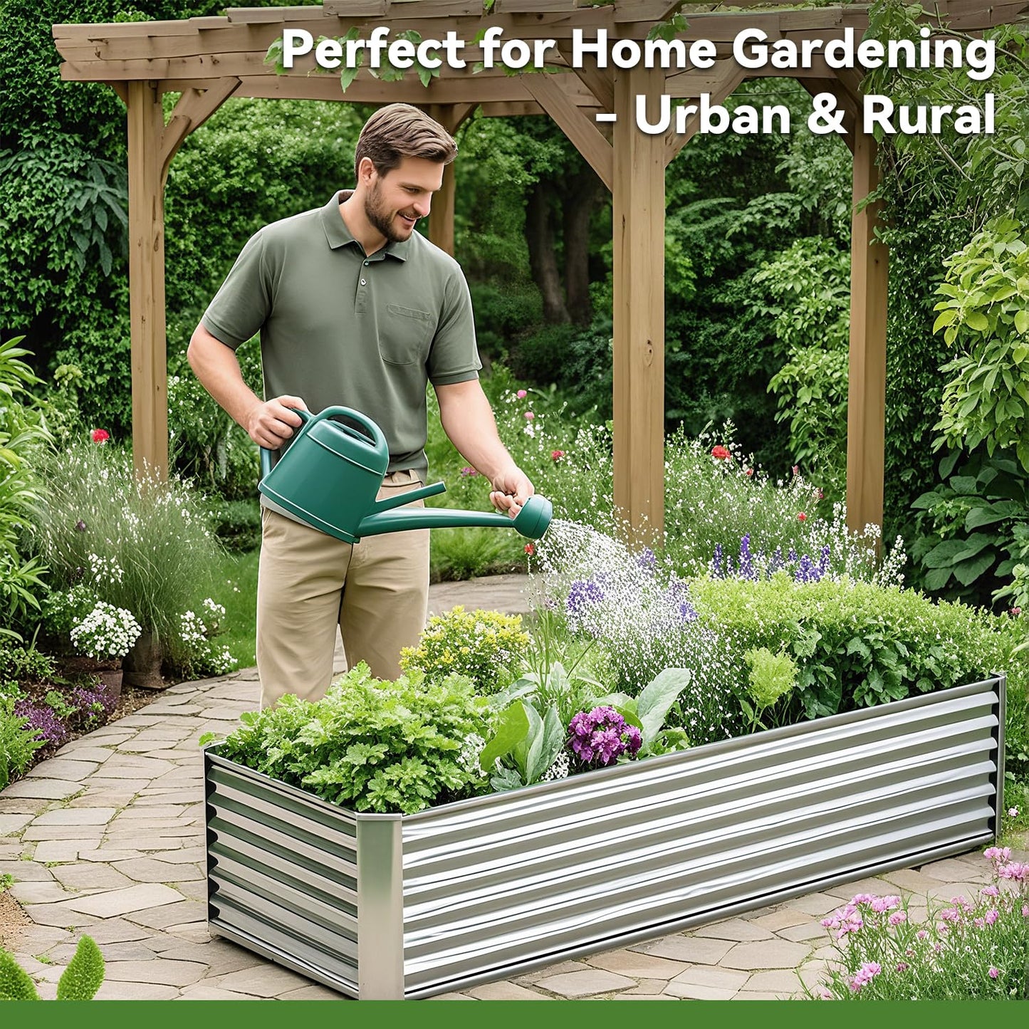 YILIFEIDA 6x3x1ft Rectangle Galvanized Raised Garden Beds kit，Large-Capacity Metal Planter Garden Box Outdoor,Metal Garden Bed for Vegetables，Flower，Fruits，Steel Raised Beds for Backyard Gardening