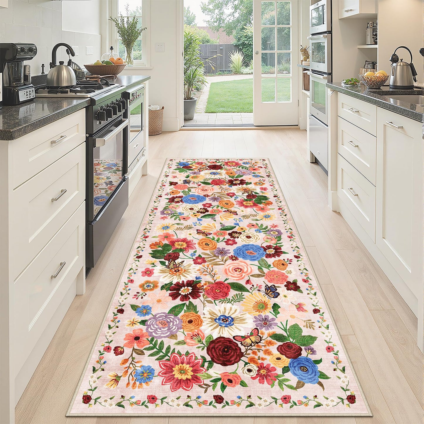 Runner Rug 2x6, Kitchen Rug Non Slip Washable Rugs with Rubber Backing Soft Floral Carpet Runner for Hallways, Kitchen, Laundry, Bedroom, Bathroom (2 x 6, Beige)