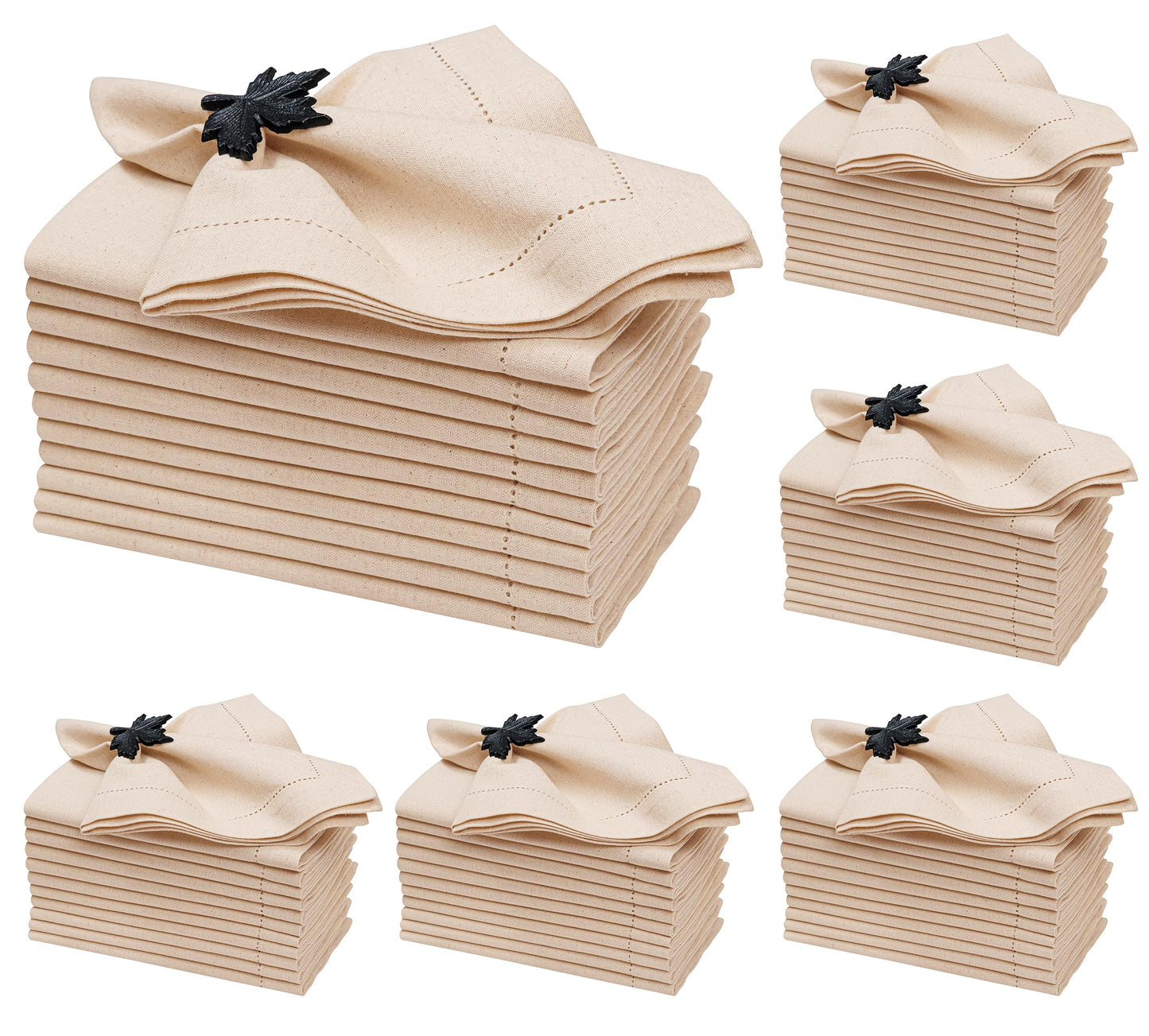 Linen Flax Cotton Cloth Dinner Napkins Set of 72-18x18 Natural Fabric with Hemstitched Mitered Corners - Machine Washable Wedding, Cocktail & Party Table Napkins - Natural