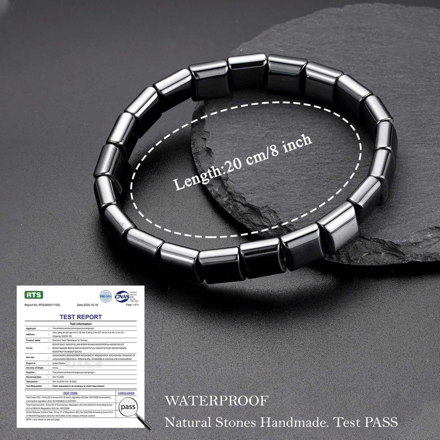 HEYOLL Hematite Bracelet Men Natural Stones Handmade Bracelets Hematite Stone Healing Bracelet, Mens Bracelet Gifts for Husband Brithday Valentines Day Gifts for Men