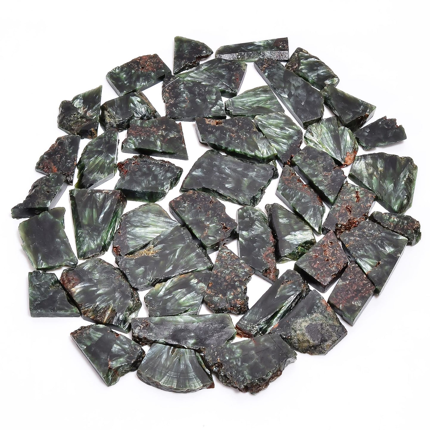 Natural Seraphinite Raw Slice Gemstone- Healing Crystals for DIY Jewelry Making -Loose Natural Cabochon -Perfect for Crafting Unique Jewelry Designs (5 pcs, 25-35 mm)