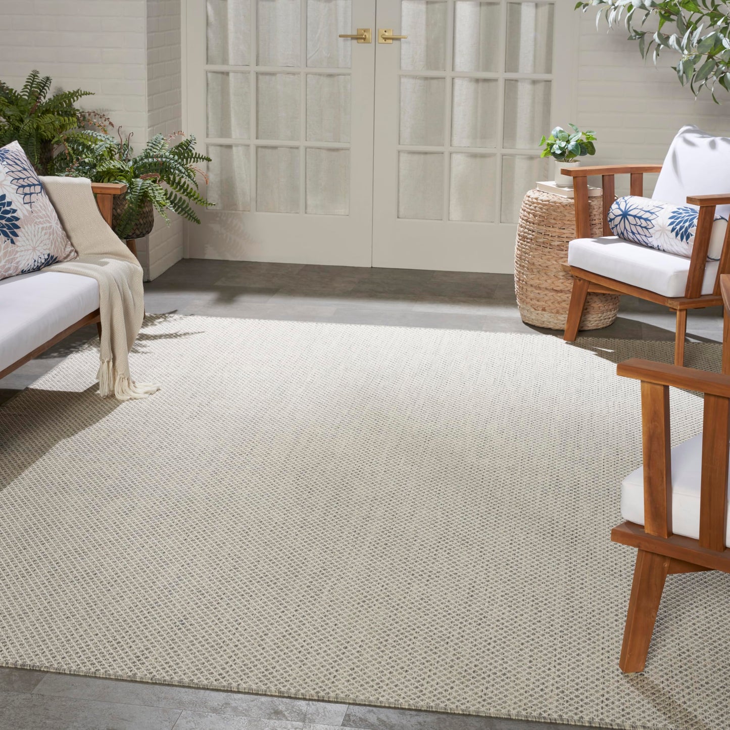Nourison Home Courtyard Ivory Silver 8' x 10' Area Rug - Easy Clean, Non Shedding, Bed Room, Living Room, Dining Room, Kitchen (8' x 10')