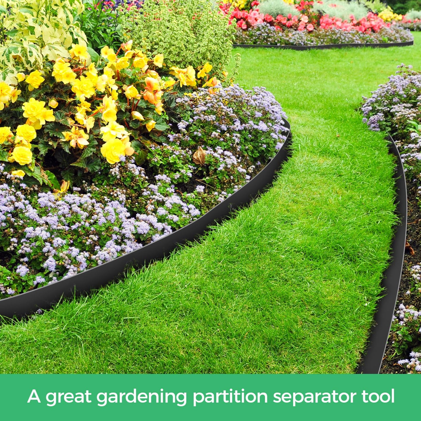 2-Inch x 50 FT Landscape Edging Border with 75 Spikes, Garden Edging Border Lawn Edging Border, Plastic Edging Border Flexible for Garden Flower Beds Lawn Yard Paver Pathway (Black)
