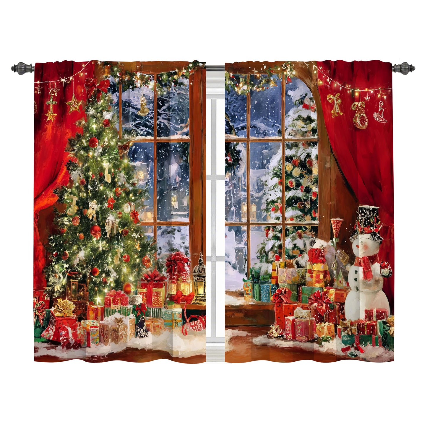 Worltoldb Christmas Night Kitchen Curtains Cafe Curtains for Bathroom Dining Room Living Room Pocket Window Drapes 2 Panels Set 28"x36"