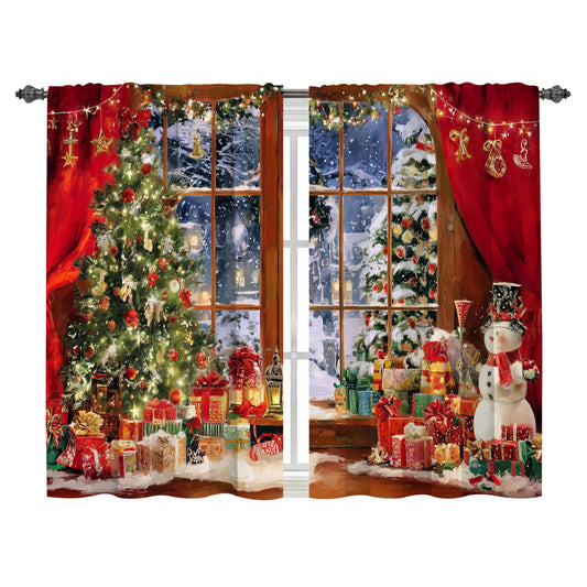 Worltoldb Christmas Night Kitchen Curtains Cafe Curtains for Bathroom Dining Room Living Room Pocket Window Drapes 2 Panels Set 28"x36"