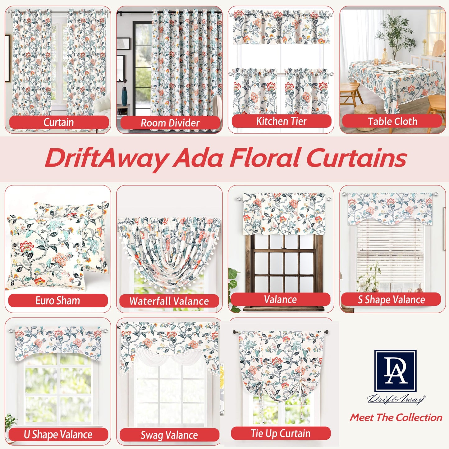 DriftAway Ada Floral Thermal Insulated Double Layer Room Darkening Blackout Curtains Botanical Leaf Flower Printed Patterned Drapes Lined Set of 2 Panels Each 52 Inch by 84 Inch Ivory Orange Teal