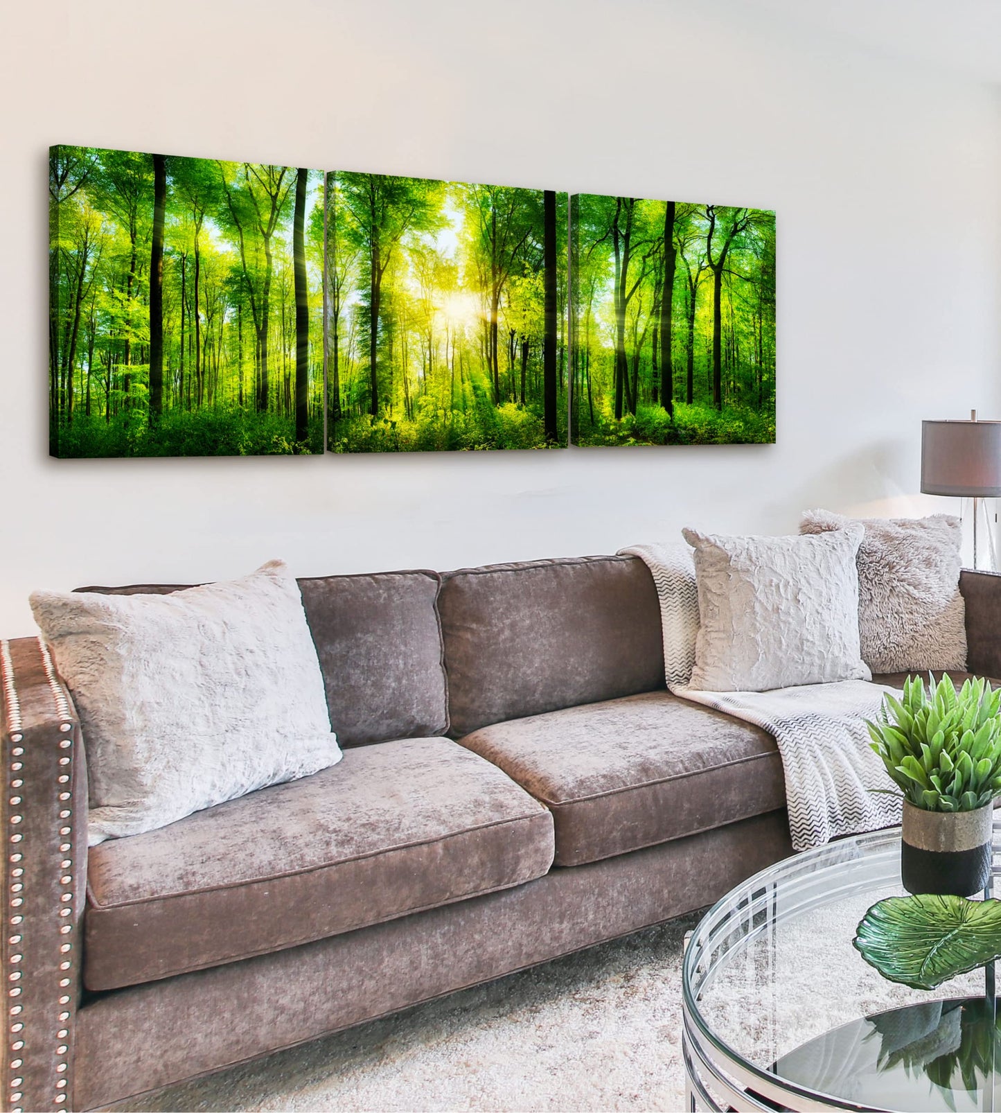 Forest Wall Art Decor - Large Canvas Art 24x72 - 3 Panel Green Nature Print - Forest Picture of Trees Wall Art - Landscape Nature Canvas Wall Art for Living Room, Bedroom & Office