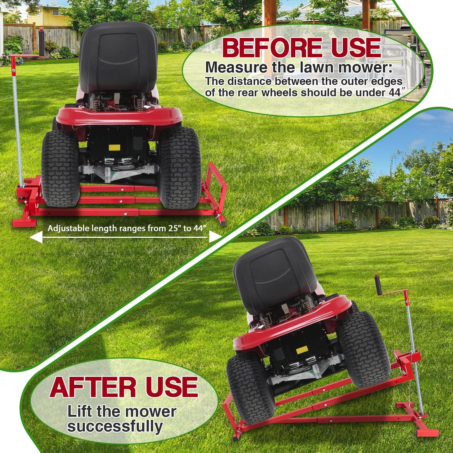 Upgraded Lawn Mower Lift Jack for Riding Lawn Mowers & Garden Tractors, Telescopic Maintenance Lawn Mower Jack Mower Lift with Manual Handle & Power Tool Extension Handle, Weight Capacity 880 Lbs