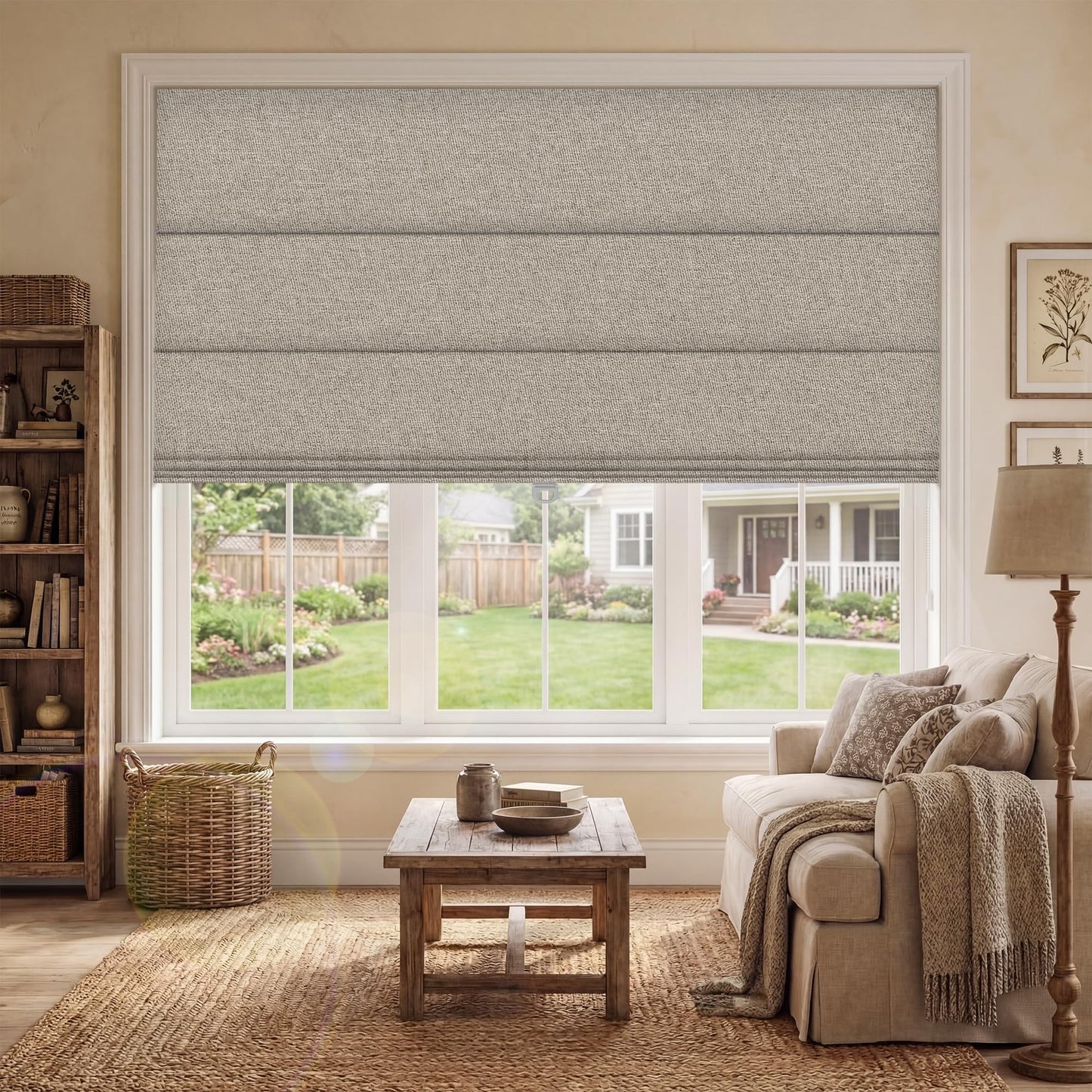 BERISSA Blackout Roman Shades for Indoor Windows Cordless,Pull Down Linen Fabric Roman Blinds,Privacy Window Shades for Door Windows,Bedroom,Office,Easy to Install,Light Brown,29" W x 48" H