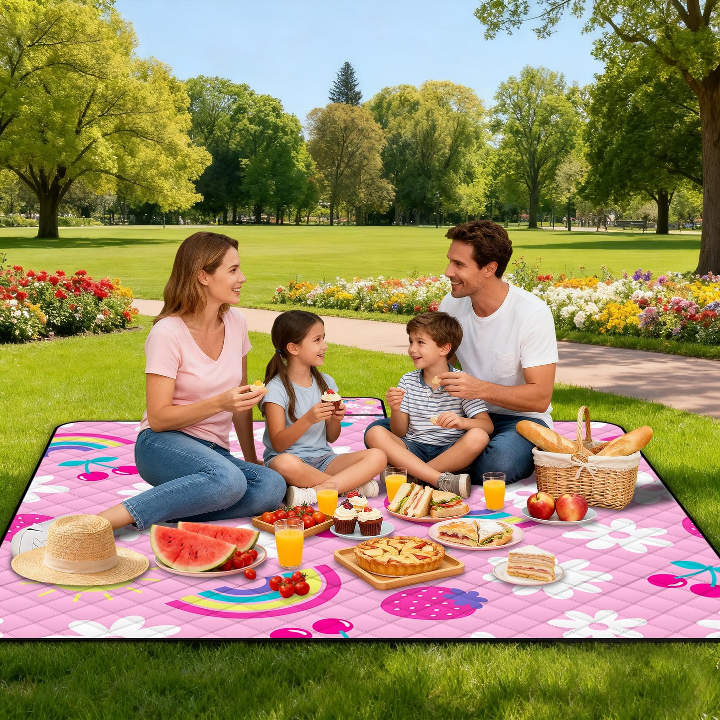 Extra Large Picnic Blanket Waterproof,80"x 80"Foldable Machine Washable Beach Blankets,Outdoor Blanket for 6-8 Adults, Picnic Mat Suitable for Indoor Crawling,Park Beach,Camping,Hiking, Travel(Pink)