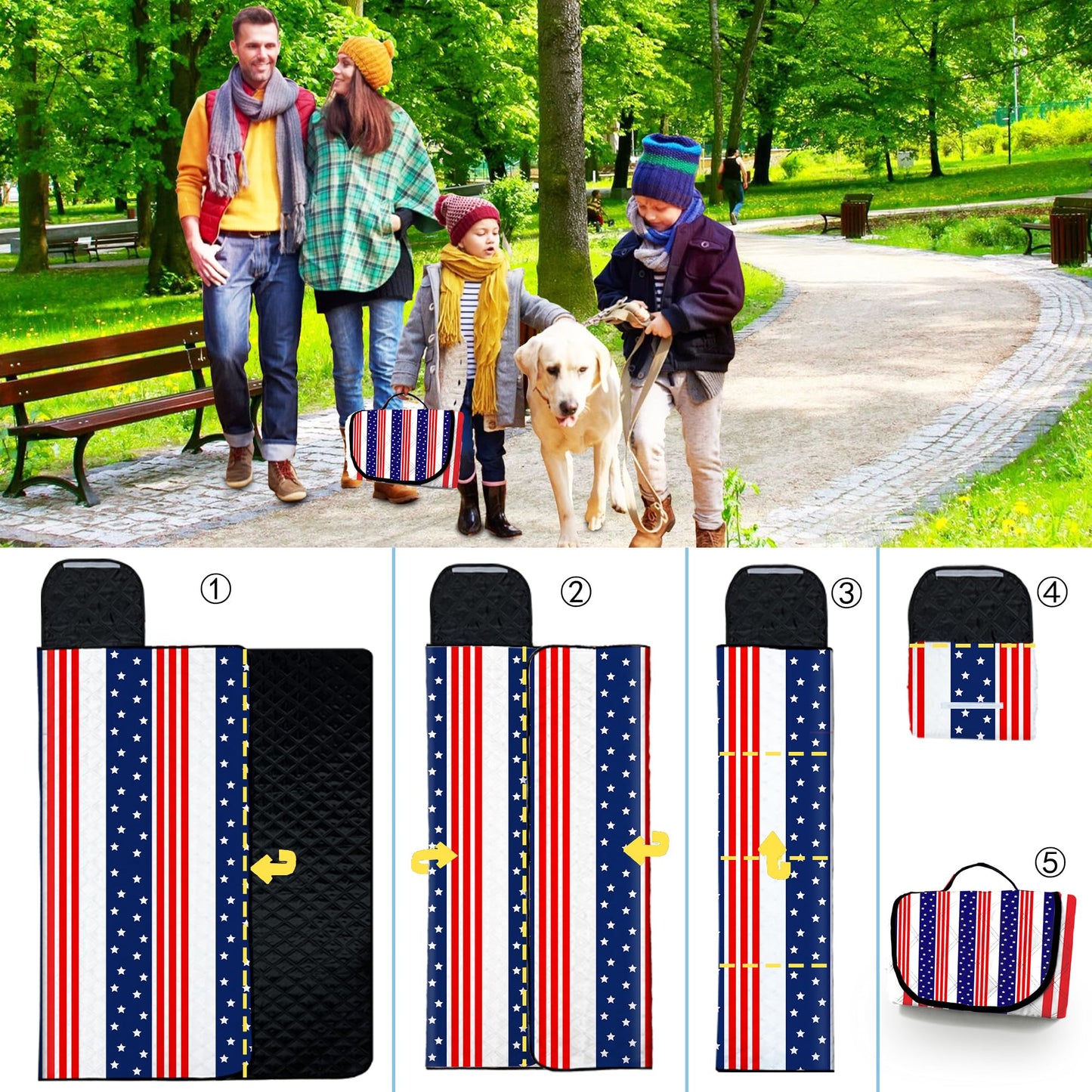 Poedist Extra Large Patriotic Picnic Blanket Waterproof,80"x 80"Foldable Machine Washable Beach Blanket,Outdoor Blanket for 6-8 Adults,Suitable for Indoor Crawling,Park Beach,Camping,Hiking,Family