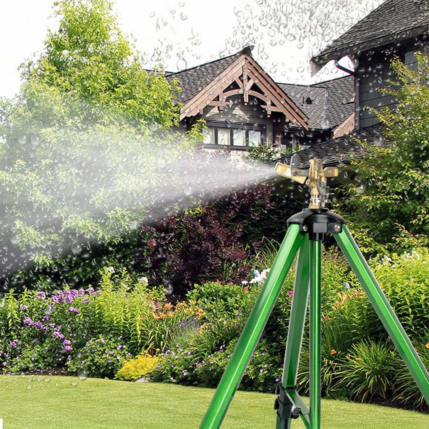 Wexo Palindrog Impact Sprinkler on Tripod Base, Heavy Duty Adjustable Zinc Sprinkler Head for Lawn Yard Garden, 360 Degree Large Area Irrigation, 3/4" Connector Extension Legs Flip Locks, 2 Pack