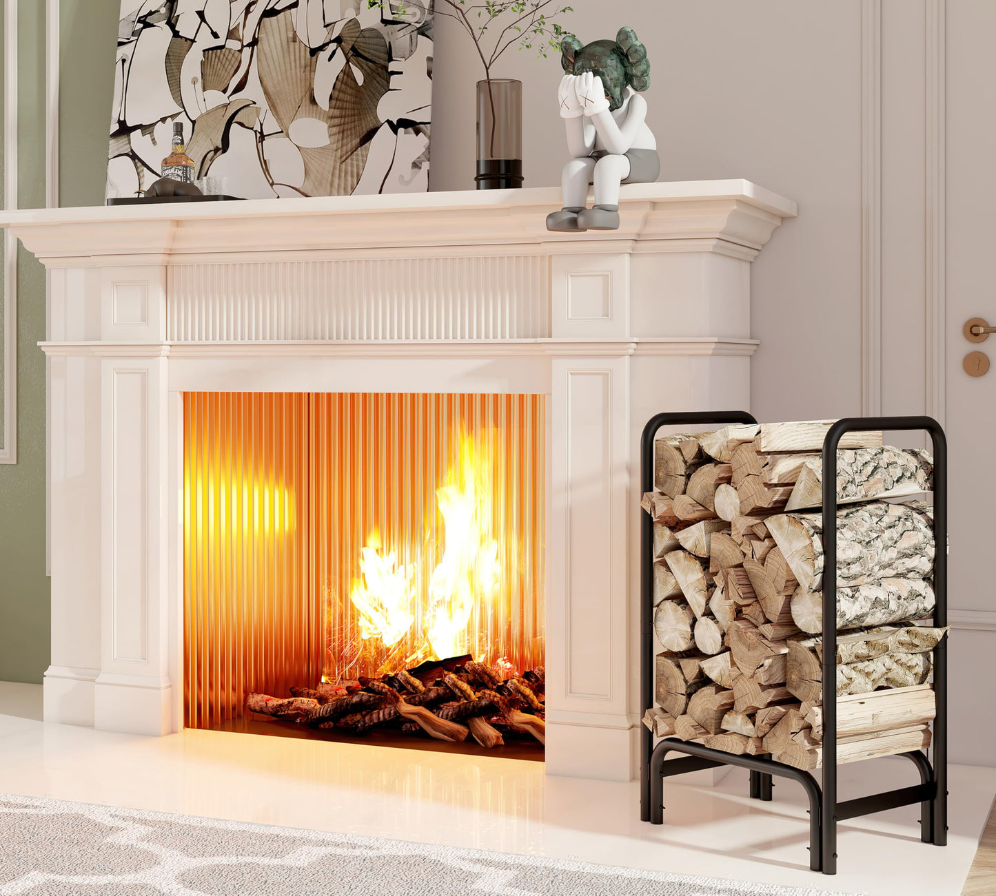 Kingson Firewood Rack Log Holder for Indoor Outdoor Fireplace Black Detachable Firewood Storage Log Storage Holder