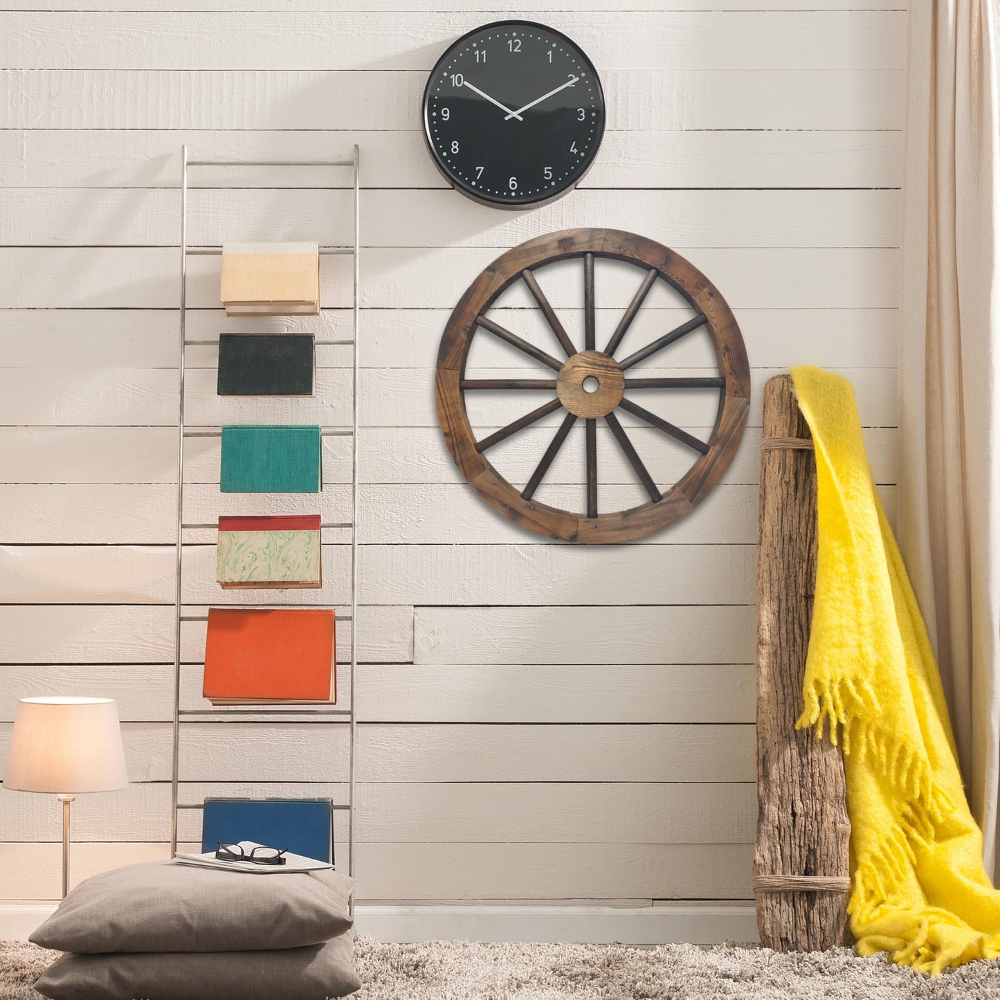 Rustic Western 24" Wood Wagon Wheel Decor, Fully Painted 1.2" Thick Farmhouse Country Barn Wall Art, 12-Spoke Sturdy Wood with Protective Coating for Indoor & Outdoor Display, Great Holidays Gift | Western Wall Art