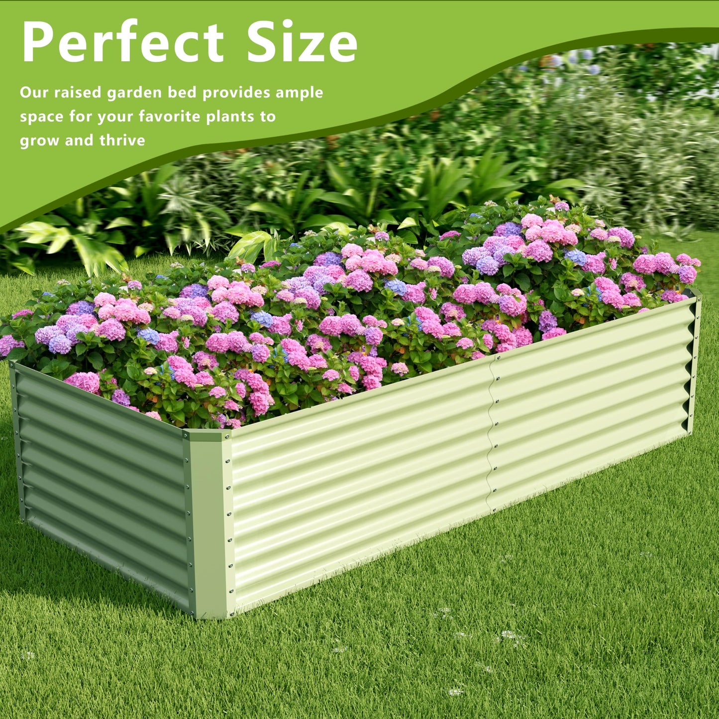 Ayen Guard 8x2x2FT Galvanized Raised Garden Bed,Galvanized Planter Boxes Outdoor, Large Metal Raised Garden Beds for Vegetables-Green
