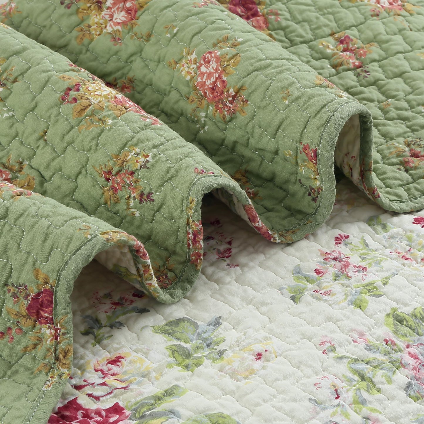 Cozy Line Home Fashions Vintage Floral Quilted Throw 100% Cotton Reversible All Season Throw (Blossom)