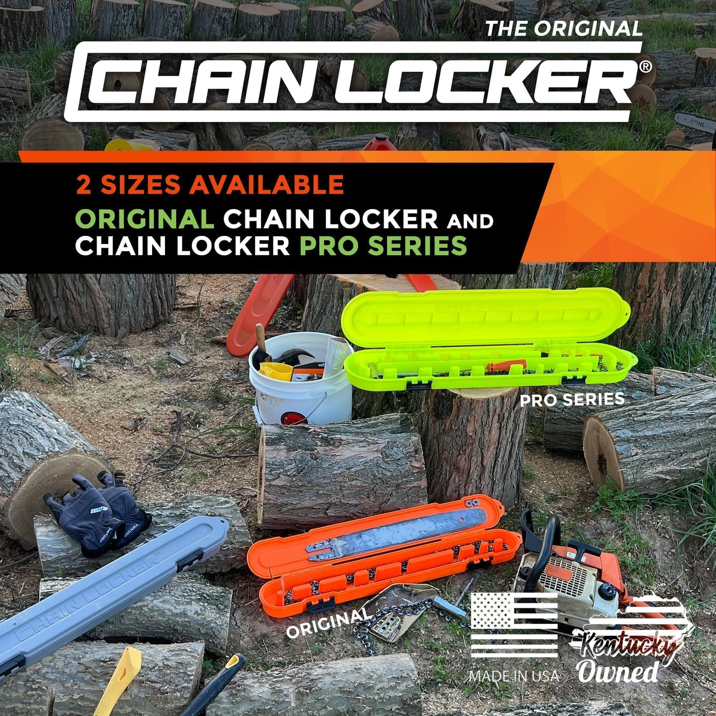 Original Chainsaw Chain Storage - Universal Portable Saw Chain Holder Case For all Chains up to 20” Inch Blades - Can Stack 2 Inches Deep, Fits a Minimum of 8 Chains, Made in USA - Gray