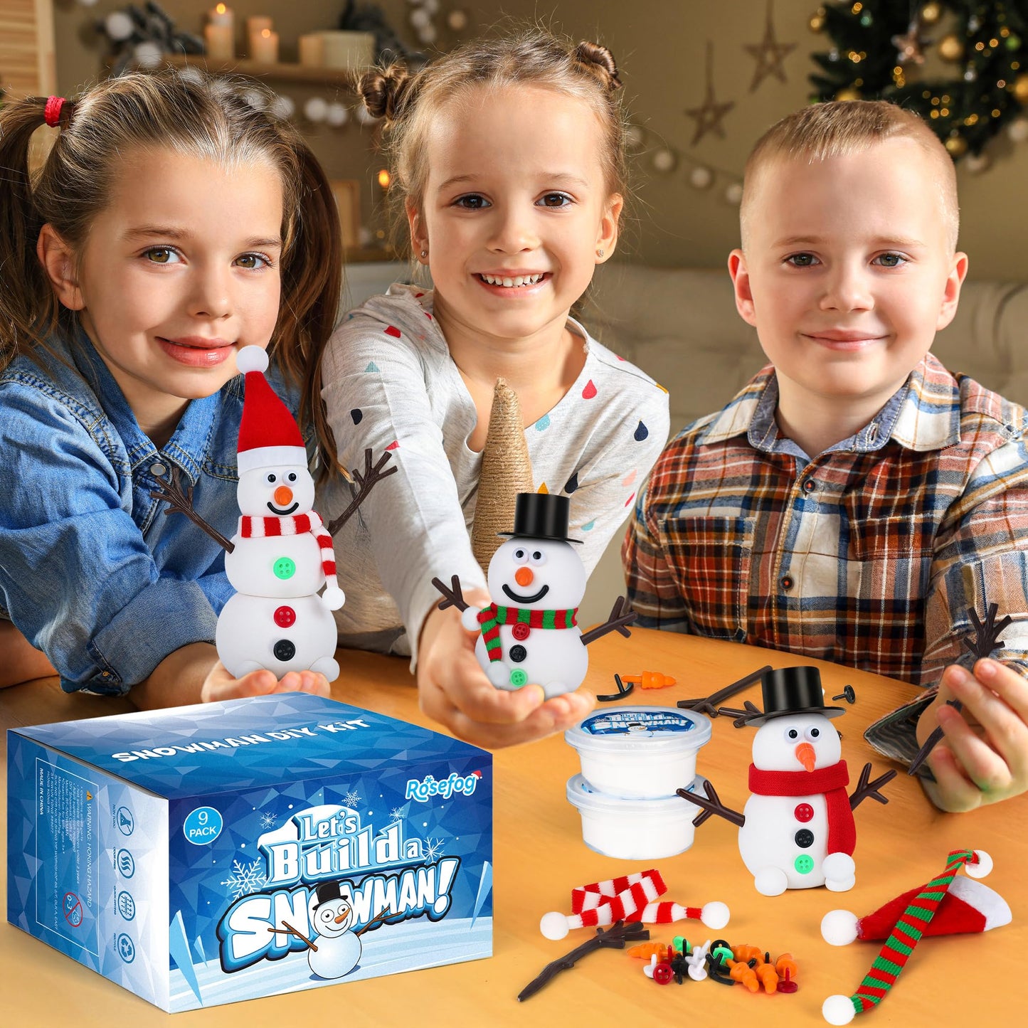 RoseFog 9 Pack Christmas Crafts, DIY Christmas Snowman Clay for Kids, Build Your Snowman Craft Kit, Modeling Clay Snow Man Making Game, Xmas Crafts Presents Winter Christmas Stocking Stuffers