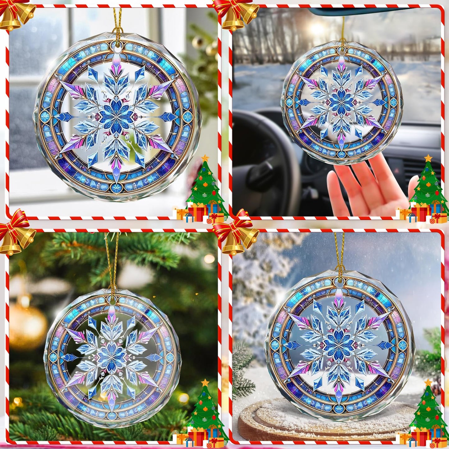 Stained Glass Snowflake Ornament, Snowflake Christmas Tree Ornaments, Gift Exchange Idea