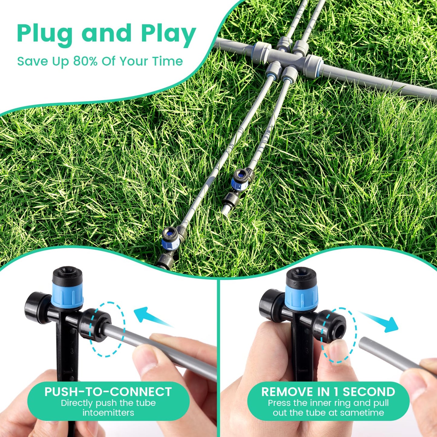 Upgrade 240FT Quick-Connect Drip Irrigation System Kit, Auto Garden Watering System with 1/4" & 1/2" Fast-Lock Tubing, Adjustable Nozzles Emitters for Raised Garden Beds,Greenhouse, Lawn, Patio