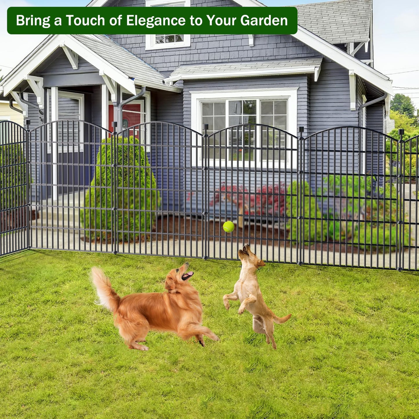 10 Panels No Dig Decorative Garden Fence - 40 in (H) x 23.6 ft (L), Dog Fence Outdoor for Yard，Rustproof Metal Animal Barrier Ground Stakes Fencing for Garden, Patio, Flower Bed