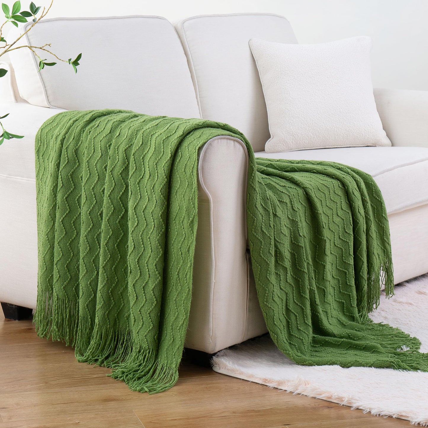 BATTILO HOME Green Throw Blanket for Couch, Textured Knit Throw, Green Blankets and Throws for Sofa Bed Living Room Decor, Outdoor Throw Blanket, 50"x60"