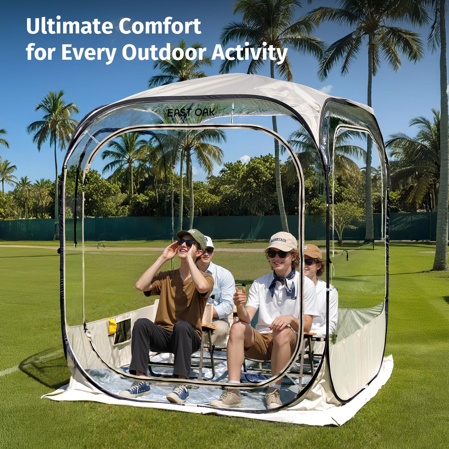 East Oak Weather Sports Tent for Fishing, Sports Events | Pop Up Bubble Tent Instant Sun & Rain Shelter | No Condensation, Spacious Interior, Ultra Visibility | All Weather Protection | 4 x 4 FT