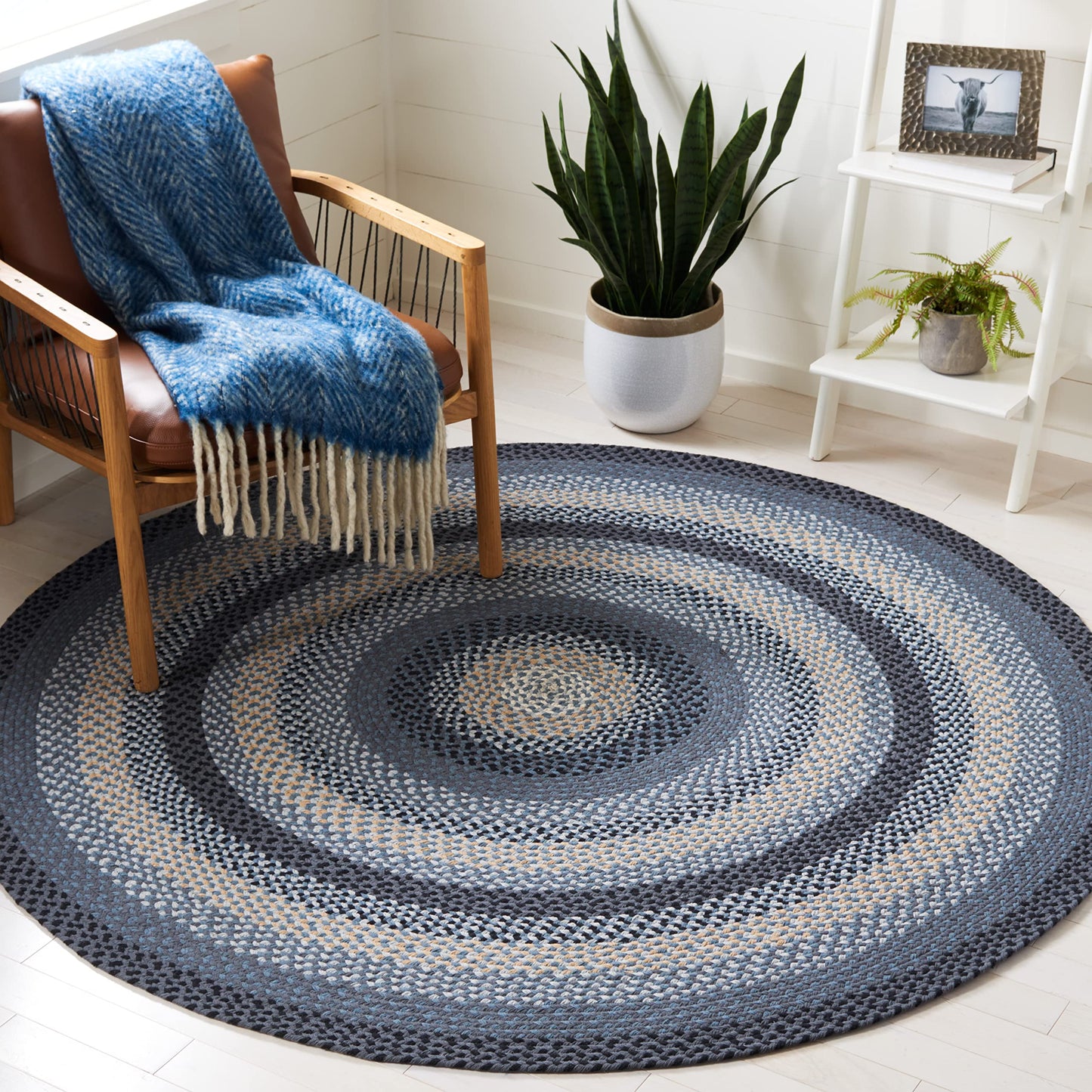 SAFAVIEH Braided Collection Area Rug - 5' x 8' Oval, Dark Grey & Blue, Flat Weave Reversible Cotton Design, Easy Care, Ideal for High Traffic Areas in Living Room, Bedroom (BRD651H)