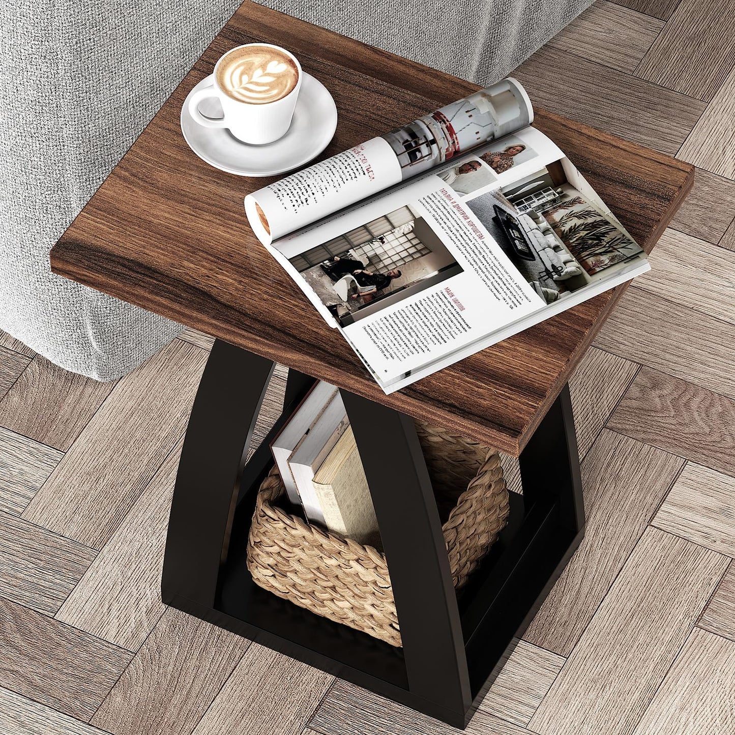 FROMJBEST End Table, Side Table, Nightstand, Sofa Side Table with Shelf, Modern End Table for Living Room, Bedroom