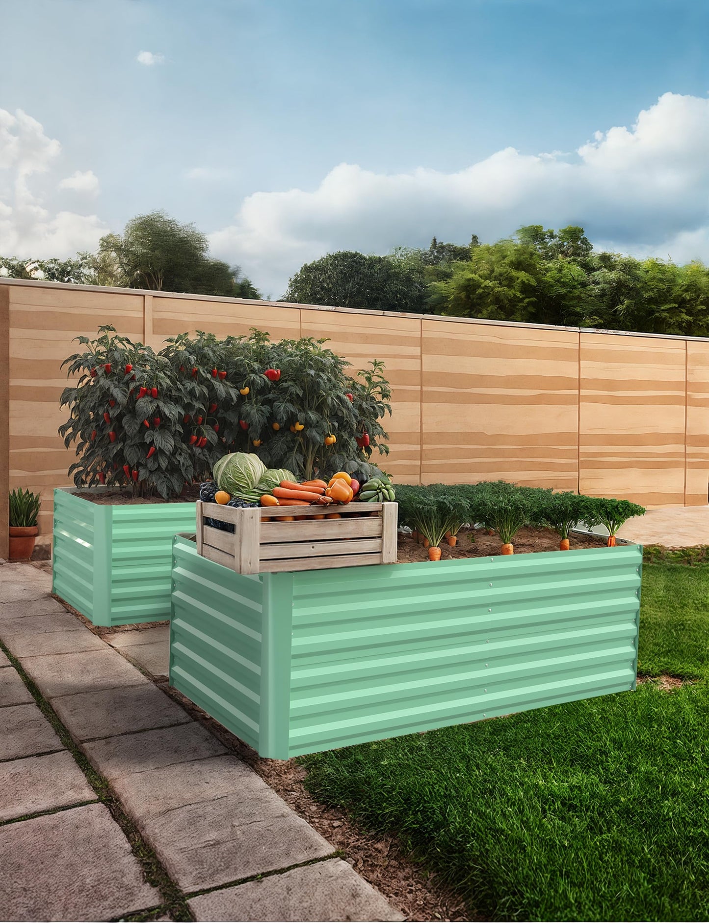 CABIHOME 2 Pcs 6x3x2 Ft Galvanized Raised Garden Bed, Deep Root Planter Box for Vegetables, Flowers, Herbs- Large Metal Raised Garden Bed Kit for Outdoor Use, Green