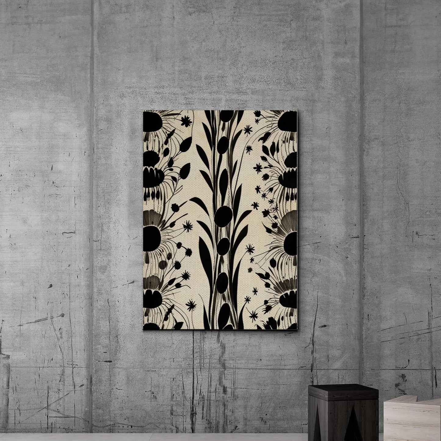 Canvas Print Scandinavian Folk Art Black and Beige Abstract Botanical Wall Art for Scandinavian Home Decor Canvas, Print