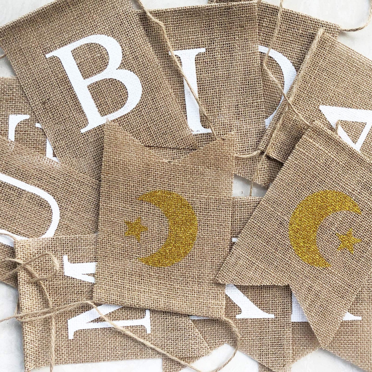 Uniwish Eid Mubarak Banner Burlap Eid Mubarak Decorations for Home Mantel Fireplace Decor Rustic Ramadan Moon Star Hanging Bunting