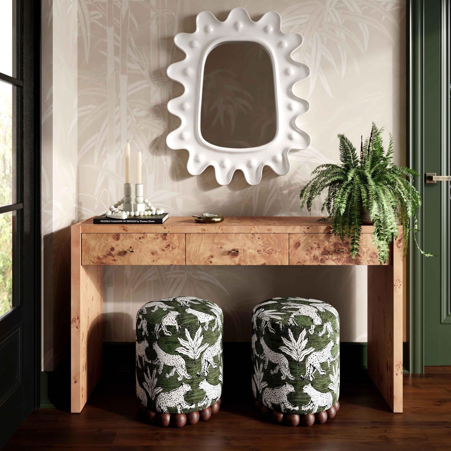 Tov Furniture Dex Olive Green Leopard Jacquard Ottoman