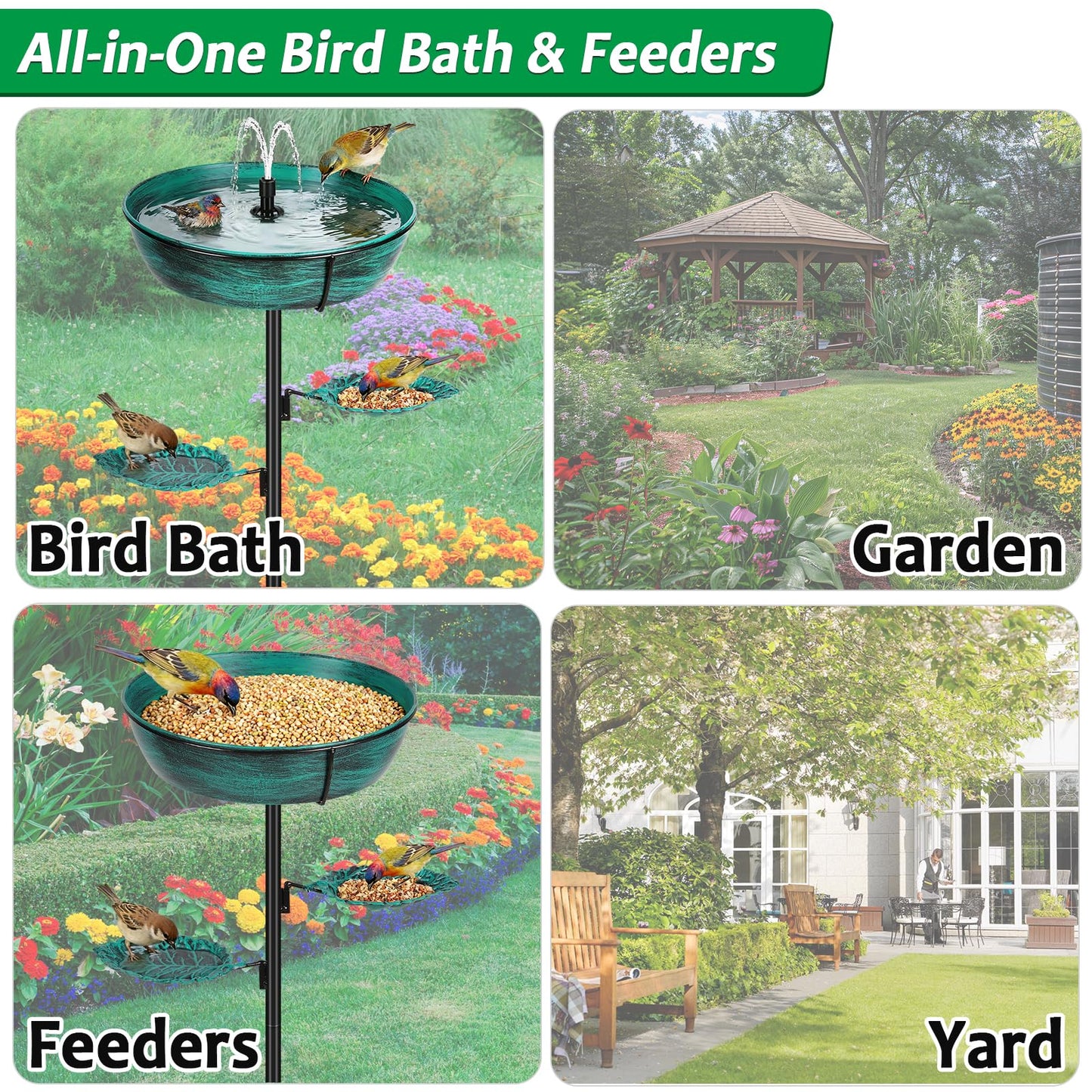 Olpchee Metal Bird Bath for Outdoor - Garden Bird Bath with Removable Bowl Heavy-Duty Base, Winter Birdbath Feeder Rust-Proof Birdbaths for Garden Yard Lawn Decor, Easy to Install(Green)