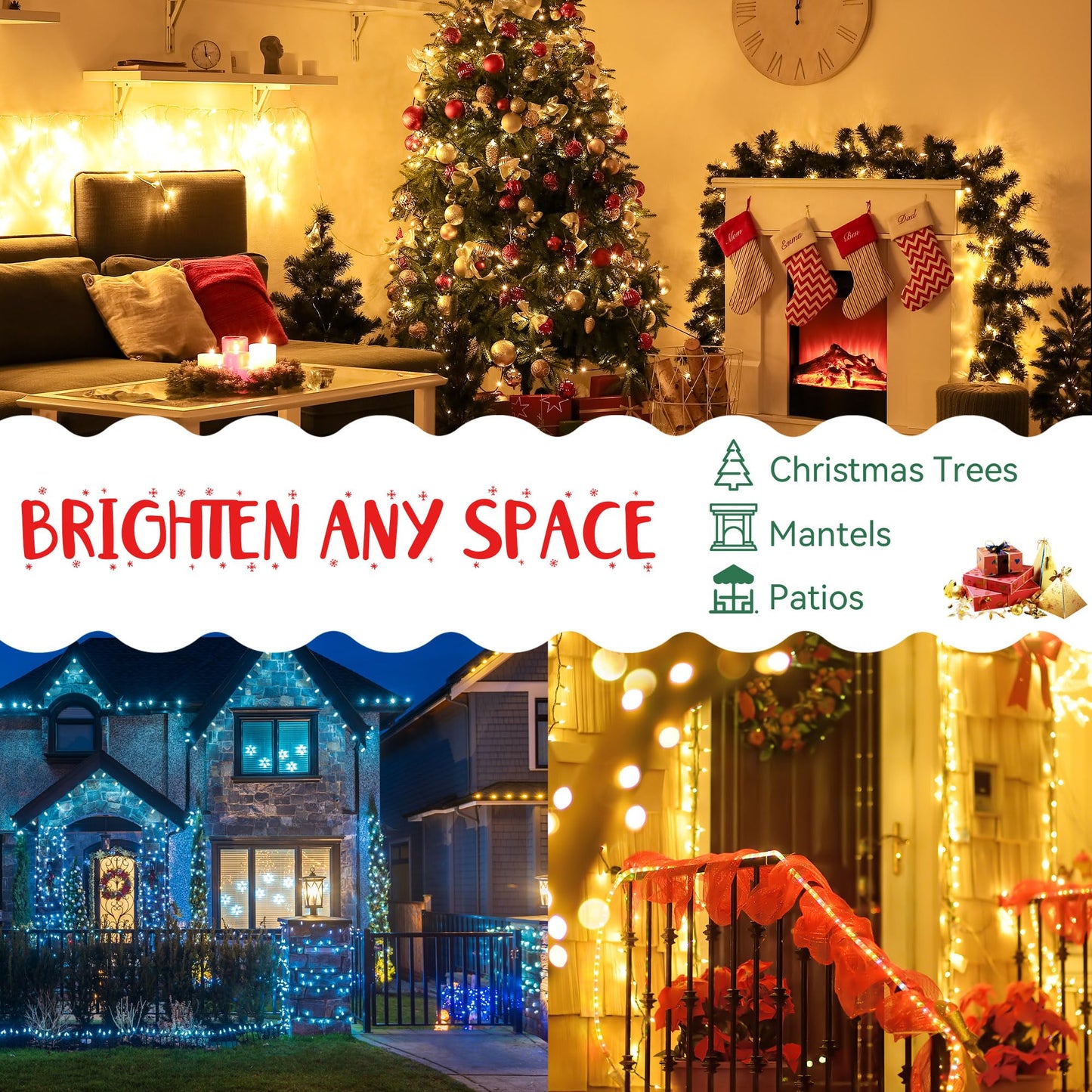 Enhon Slow Twinkling Christmas Light, 100 Lights 35 Ft Twinkle Pulsing Christmas, 5mm LED Wide Angle Soft Random Shimmering Set with Green Wire(Warm White,1 Pack)