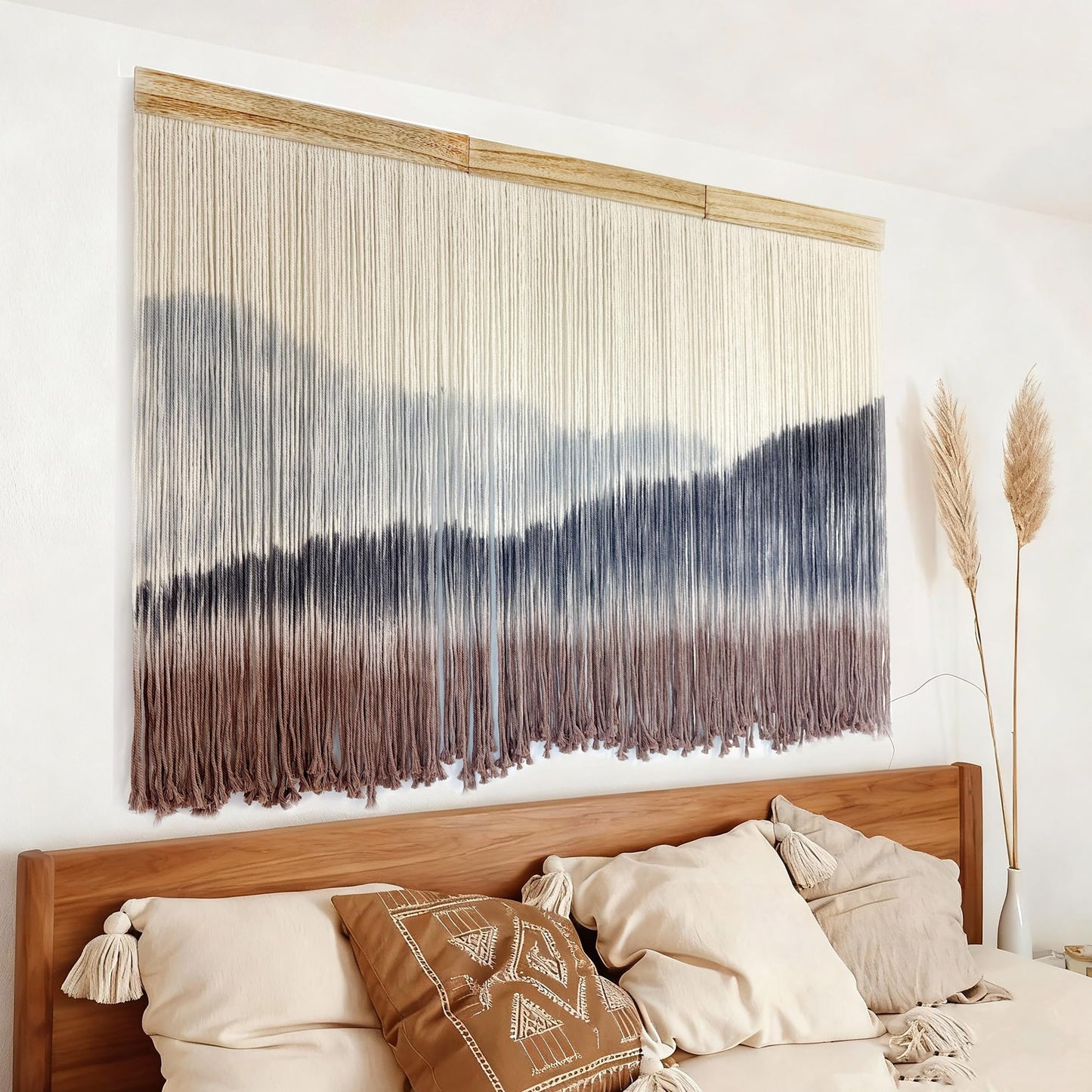 AKSWSHO Macrame Wall Hanging, Extra Large Mountain Dip-Dye Handmade Cotton Tapestry 59.06" x 38.19", Oversized Boho Wall Décor for Living Room Bedroom Studio Entryway, Serene Handcrafted Home Gift