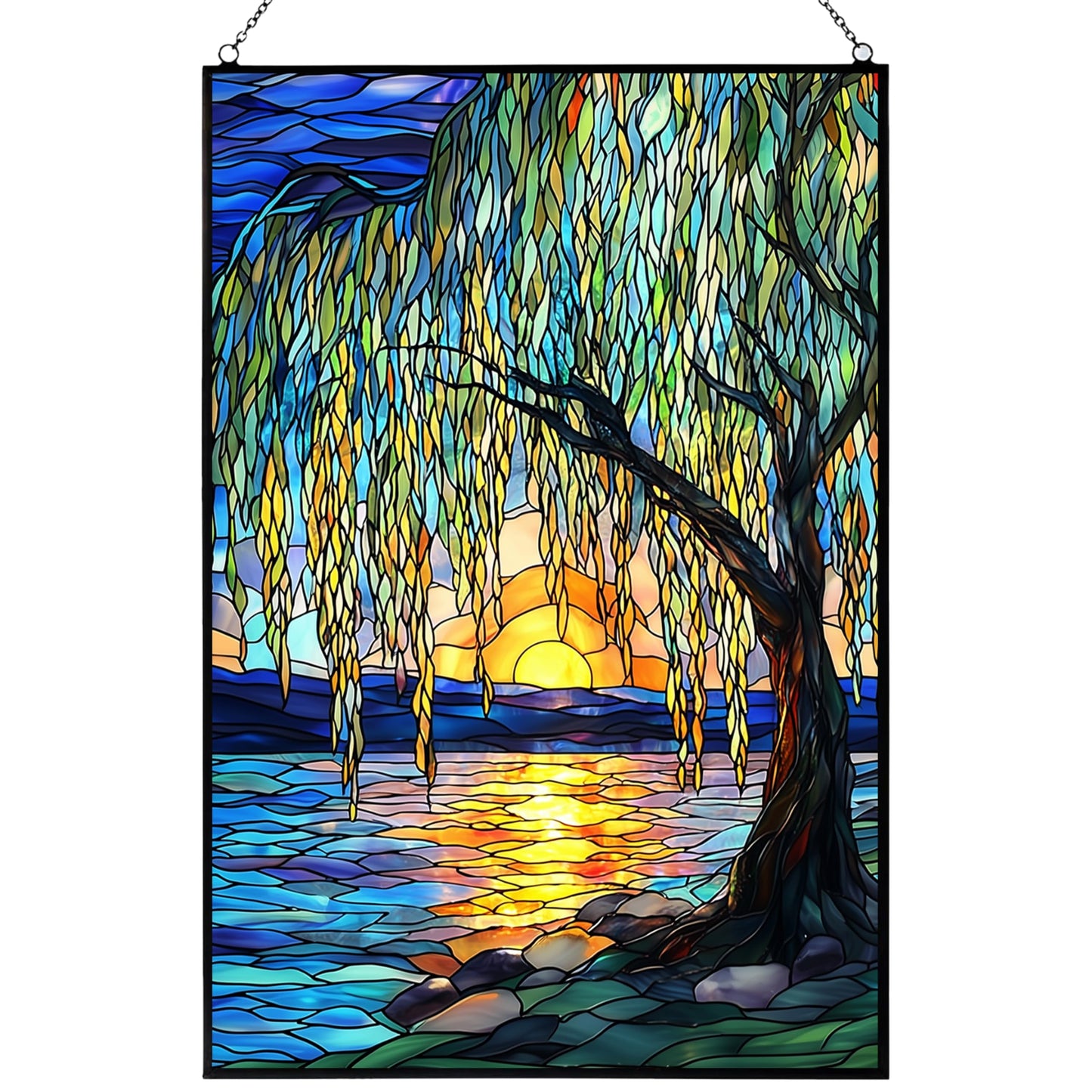 HYPESTYLE Customized Vertical Rectangle Willow Tree Suncatcher Stained Glass Window Hangings Sun Catchers Colorful Ornament Gifts for Women Mom Wife Christmas Halloween Housewarming