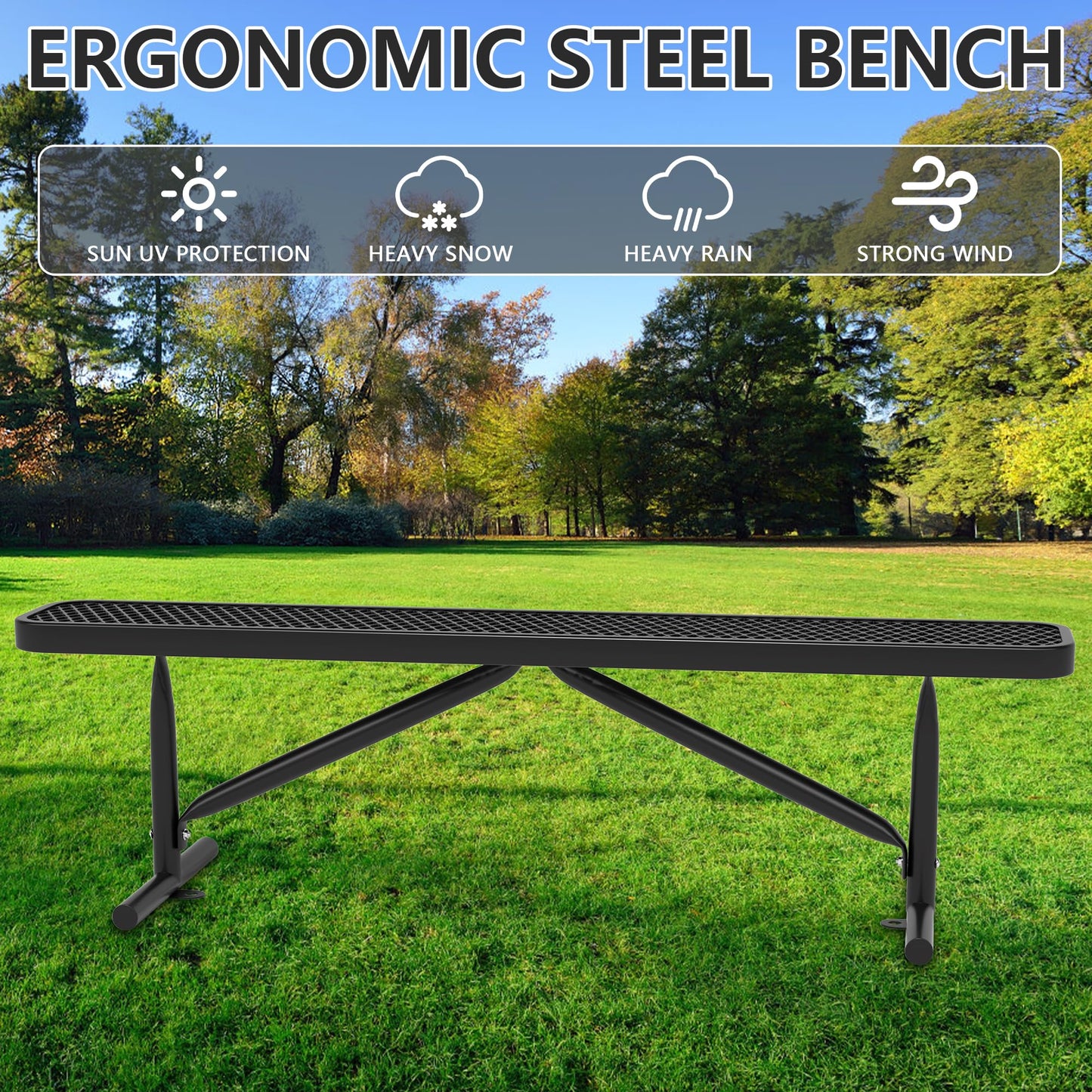 Park Benches for Outside, 6 ft Steel Outdoor Garden Bench Porch Chair Furniture Patio Seating, Commercial Expanded Metal Mesh Bench for Shopping Malls, Lawn, Backyard, Park, Deck, Street, School