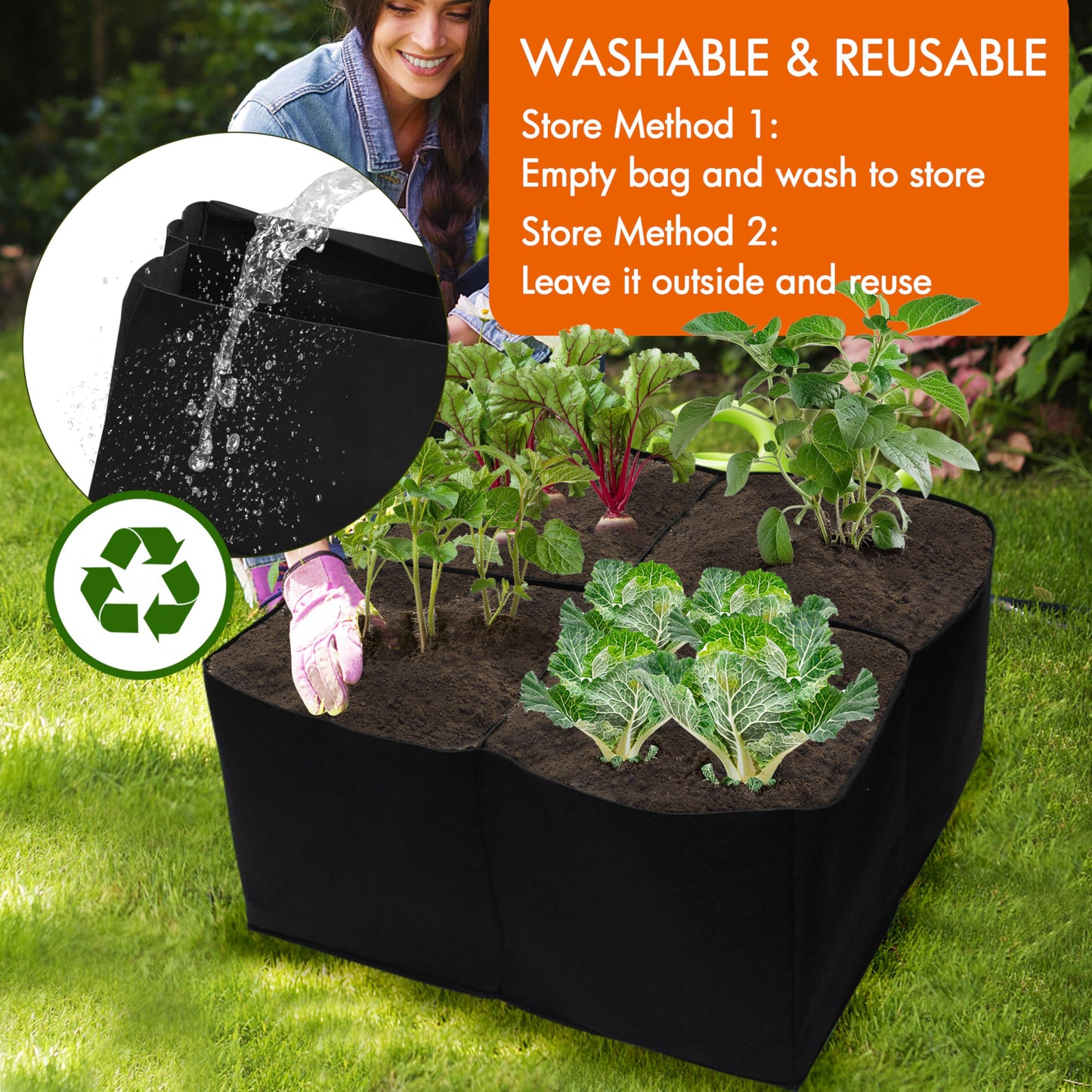 Gardzen 2 Pack Fabric Raised Garden Beds, 2x2x1 FT – 4 Grids Grow Bed for Square Foot Gardening, Planting Box for Vegetables, Herbs, Flowers