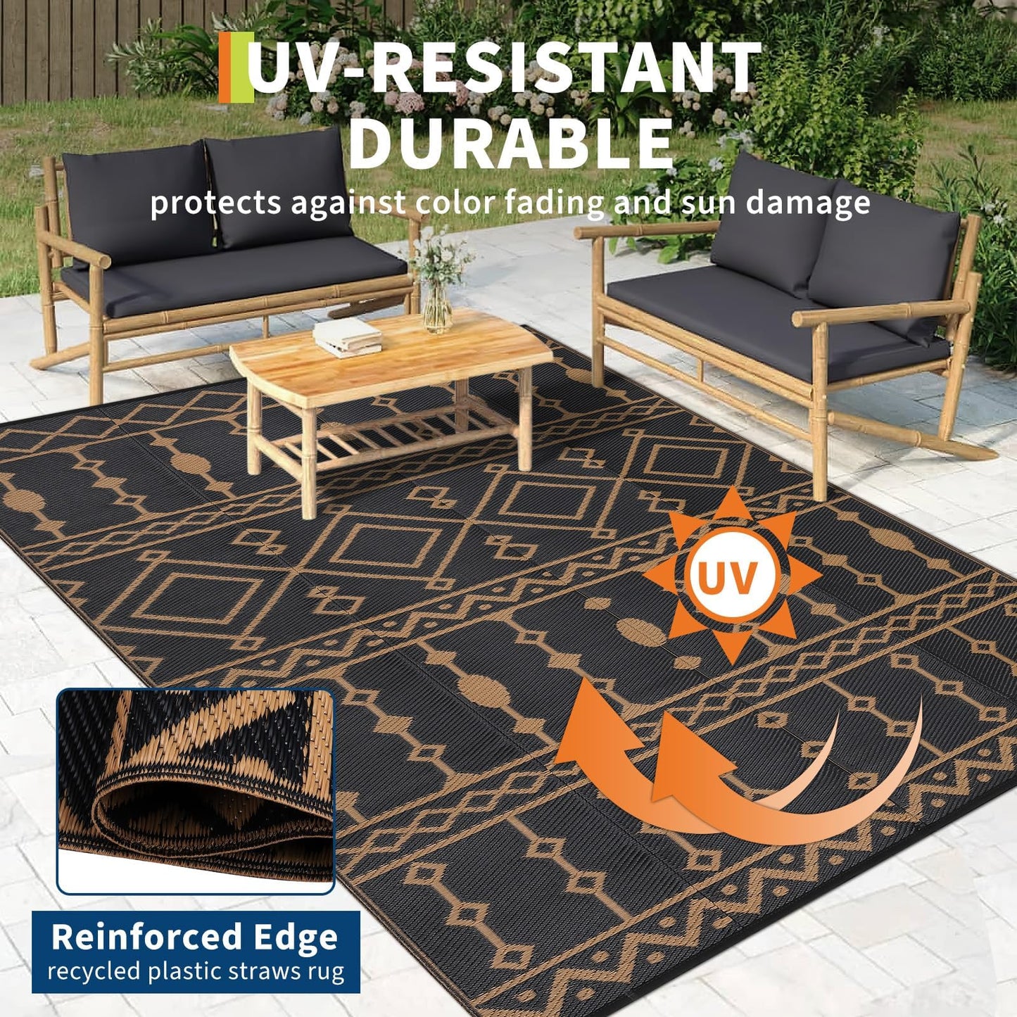 Jojoka Outdoor Waterproof Plastic Straw Rug, Large Reversible Portable Floor Mat, Outside Carpet for Patio, Balcony, Deck, Porch, Backyard, RV Travel & Camping