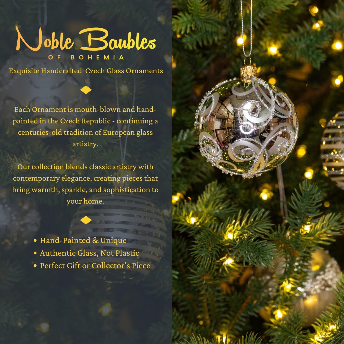 Luxury Handcrafted European Glass Christmas Ball Ornaments - Set of 6 - Silver & White - Satin & Shine - 8 cm - Mouth-Blown & Hand-Painted