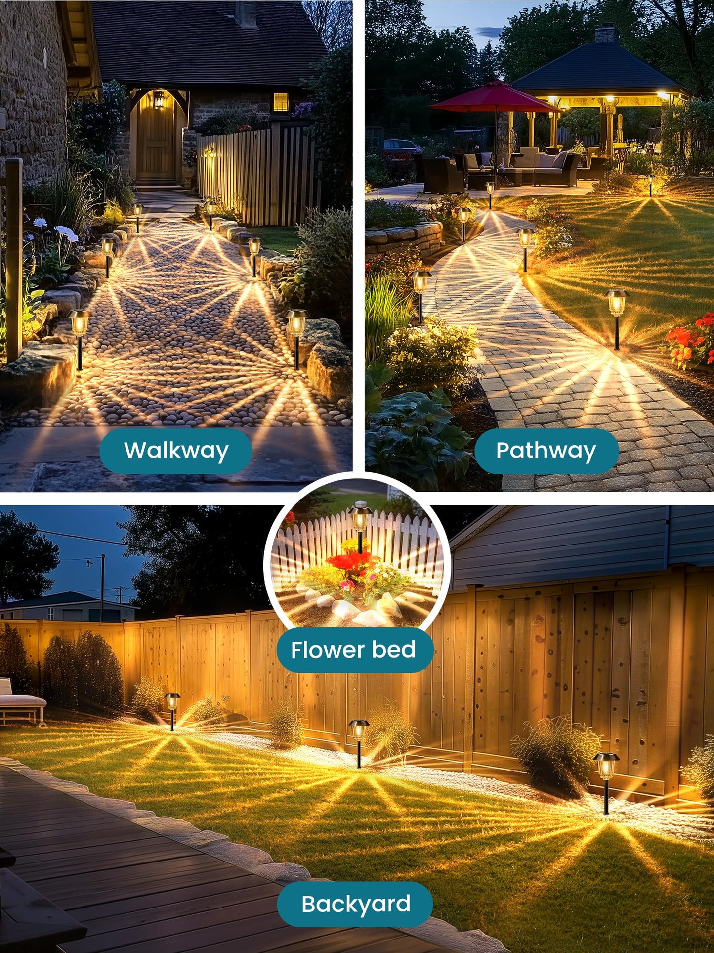 HMDecor Solar Lights Outdoor Waterproof,4 Pack Bronze Pathway Lights with 10-40 LM Dimmable Glass and Metal, Solar Powered Garden Fall Decor for Yard,Patio,Pathway,Driveway(Warm White)