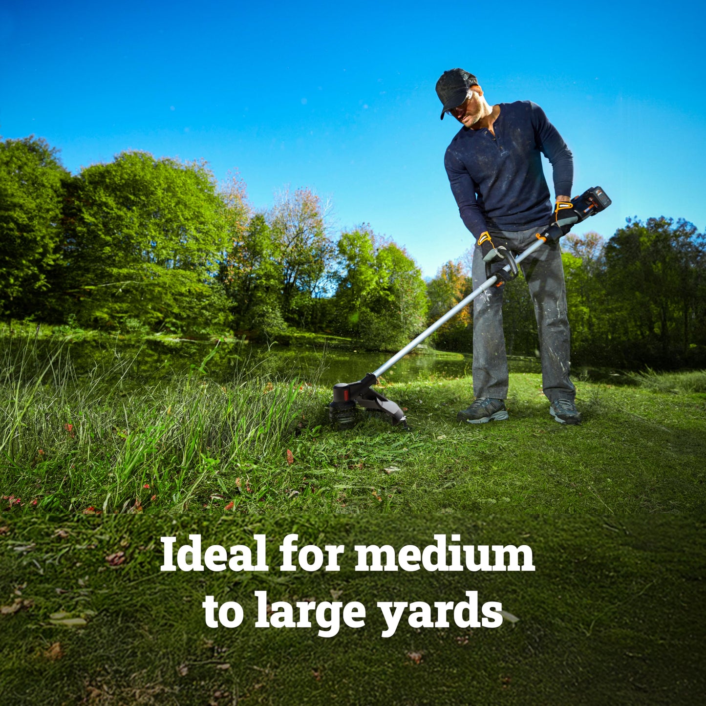 Worx Cordless String Trimmer, 15" Electric Weed Wacker with Dual-exit Bump-Feed Head, 25CC Gas-Like 40V Weed Eater with Brushless Motor, 2 × 4.0 Ah Batteries & Charger Included, WG185
